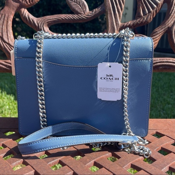NWT COACH Klare Blue/Silver Leather Chain Strap Crossbody Shoulder Bag. - Picture 7 of 15